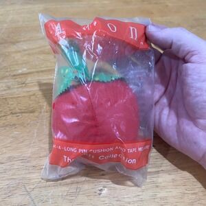 Vtg Avon Red Apple Pin Cushion Tape Measure Inch-A-Long Worm Retro Sewing NIP